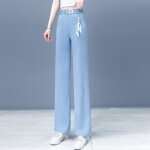 Jean femme insfity - taille haute élastiquée - coupe large - effet délavé - bleu Jean femme insfity - taille haute élastiquée - coupe large - effet délavé - bleu