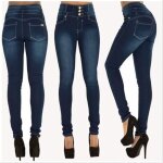 Jeans femme slim lastique taille haute indigo bleu - grande taille - coupe slim - coton lastique