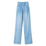 Jeans femme stretch coupe droite taille haute boutonn zipp lger respirant printemps et - bleu clair ...