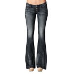 Jeans femme taille basse - missmao - rtro classique slim - noir - effet vieilli - bootcut