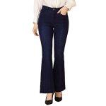 Jeans flare vintage denim taille haute stretch pantalon long bouton cloche - bleu - femme Jeans flare vintage denim taille haute stretch pantalon long bouton cloche - bleu - femme
