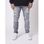Jean gris fonc dchir avec patch - projectx - tp21001 - coupe slim - effet dlav et us - 98%coton ...