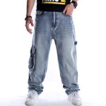 Jeans hip hop baggy pour hommes pantalon de skateboard dcontract ample dcontract bleu grande taille ...