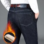 Jean hiver homme doubl polaire coupe droite taille haute pantalon en denim chaud 5 poches effet dlav ...