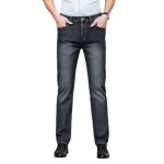 Jean homme coupe droite stretch taille haute denim business 5 poches effet dlav - gris - insfity