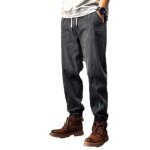Jeans homme coupe droite taille elastique pantalon en jean stretch fashion effet délavé - noir Jeans homme coupe droite taille elastique pantalon en jean stretch fashion effet délavé - noir
