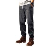 Jeans homme coupe droite taille elastique pantalon en jean stretch fashion effet délavé - noir Jeans homme coupe droite taille elastique pantalon en jean stretch fashion effet délavé - noir