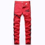 Jeans homme d�chir�s bicolore slim fit coupe drtoite stretch fermeture �clair casual - rouge