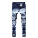 Jeans homme fashion slim fit stretch 5 poches pantalon en denim effet blanche et dlav