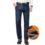 Jeans homme hiver coupe droite doubl polaire chaud pantalon en denim taille haute 5 poches effet dlav ...