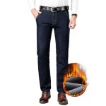 Jeans homme hiver coupe droite doubl polaire chaud pantalon en denim taille haute 5 poches effet dlav ...