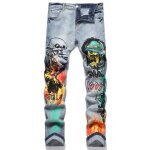Jeans homme imprime patch broderie gris clair slim fit retro - insfity - taille standard