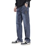 Jean homme insfity regular pantalon en jeans coupe droite stretch casual denim effet d�lav� - bleu