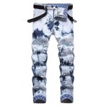 Jeans homme insfity - tie - dye broderie fashion stretch - bleu clair - coupe droite