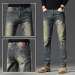 Jeans homme insfity - vintage slim fit coupe droite - bleu - 75% coton - automne / hiver