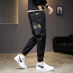 Jeans hommes de jogging baggy droit printemps tendance japonais lav rtro - funmoon - noir