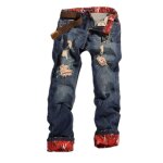 Jeans homme - leoclotho - trou� - coupe cargo - taille standard - rouge