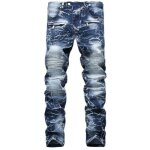 Jeans hommes de marque luxe avec plis grande v�tements masculin xh195 bleu