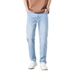 Jeans homme regular droite grand taille casual pantalon en denim stetch 5 poches effet dlav - bleu ...