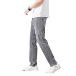 Jean homme regular droite grand taille casual pantalon en denim stetch 5 poches effet dlav - gris - ...