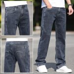 Jeans homme regular droite grande taille casual jean stretch 5 poches effet dlav - bleu nuit