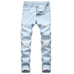 Jeans hommes slim et droit avec d�chirures fit grande v�tements masculin xh157 bleu