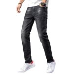 Jeans homme slim fit extensible pantalon en denim noir effet us� et d�lav� - noir