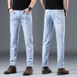 Jeans homme slim fit jambe droite casual mi - saison pantalon crayon - bleu clair - insfity