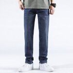 Jeans homme stretch coupe droite confortable casual pantalon en denim 5 poches effet d�lav� - bleu