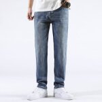 Jeans homme stretch coupe droite confortable casual pantalon en denim 5 poches effet d�lav� - bleu clair ...