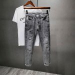 Jean homme stretch slim taille standard casual 5 poches effet dlav abrasion - gris - insfity