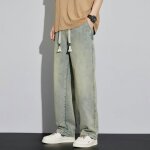 Jeans homme vintage insfity - loose fit taille elastique - effet d�lav� kaki