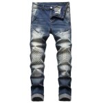 Jeans moto homme slim fit stretch pliss pantalon en jean fashion effet us et dlav - bleu