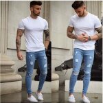 Jeans pantalon biker slim - funmoon - bleu clair - homme - taille standard