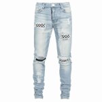 Jean skinny dchir pour homme pantalon crayon  patchs dchirs pour jeunes hommes bleu clair