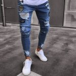 Jeans skinny homme funmoon - style de mode lgant - effiloch dchir - bleu clair