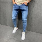 Jeans skinny stretch pour hommes jeans pantalons crayon dt dchirs pour jeunes hommes bleu clair