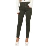 Jeans skinny taille haute kaki avec 5 poches et passants pour ceinture. dot� dune fermeture par un zip ...