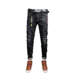 Jeans slim homme funmoon - broderie déchirures - gris foncé Jeans slim homme funmoon - broderie déchirures - gris foncé