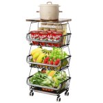 Chariot de rangement - jeobest - corbeille  fruits - mtal noir - 4 niveaux - 40x30x72 cm