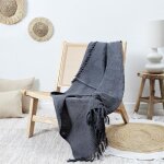 Jet de canap  franges gaufr 120x150 cm collection laury gris anthracite