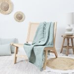 Jet de canap  franges gaufr 120x150 cm collection laury vert sauge