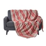 Jet� de canap� - homescapes - tartan - beige et rouge - 255 x 360 cm - coton naturel