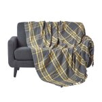Jet� de canap� - homescapes - tartan - gris et jaune - 255 x 360 cm - coton naturel