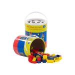 Jeu de construction en bois - playtastic - 2 seaux de 100 blocs - 4 couleurs - 6 formes