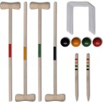 Jeu de croquet en bois ovonni pour 4 joueurs - bois naturel et ray� - a partir de 3 ans