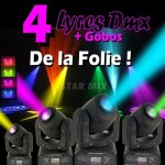 Jeux de lumiere pack de 4 lyres gobos dmx a prix fou pa dj sono led bar club discotheque soiree dansante ...