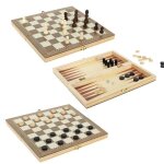Jeu de societe 3 en 1 en bois