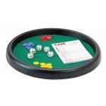 Piste de des ronde 31 cm vert et accessoires multi jeux (bloc yam 21 jetons 5 des) - plateau jeu societe ...