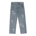 Jeune hommes streetwear baggy jeans pantalons hip hop jeans amples pour hommes pantalon femme bleu